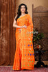 Pumpkin Orange Bengal Handloom Jamdani Saree - Craftyle