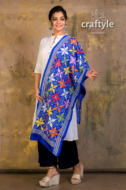 Pure Silk Embroidered Kantha Stole - Craftyle