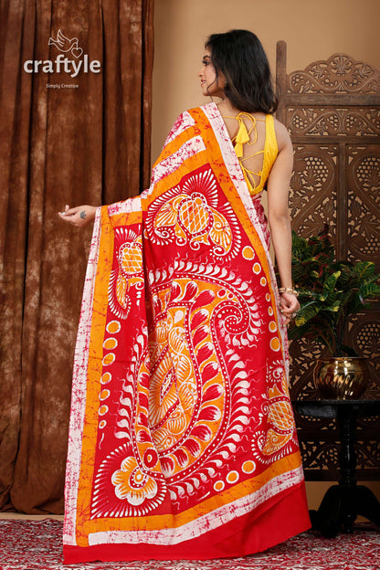 Rangoli Pattern Handcrafted Batik Pure Cotton Saree - Craftyle