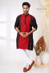 Raven Black and Red Kantha Stitch Cotton Kurta for Men - Craftyle