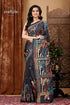 Raven Black Village Theme Exquisite Silk Kantha Saree - Craftyle