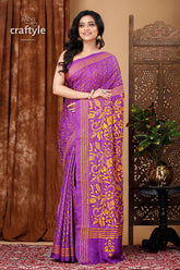 Rebecca Purple and Orange Silk Kantha Work Saree - Craftyle