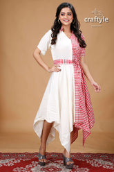 Red and White Desighner Cotton Gown With Belt - Craftyle