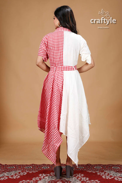 Red and White Desighner Cotton Gown With Belt - Craftyle