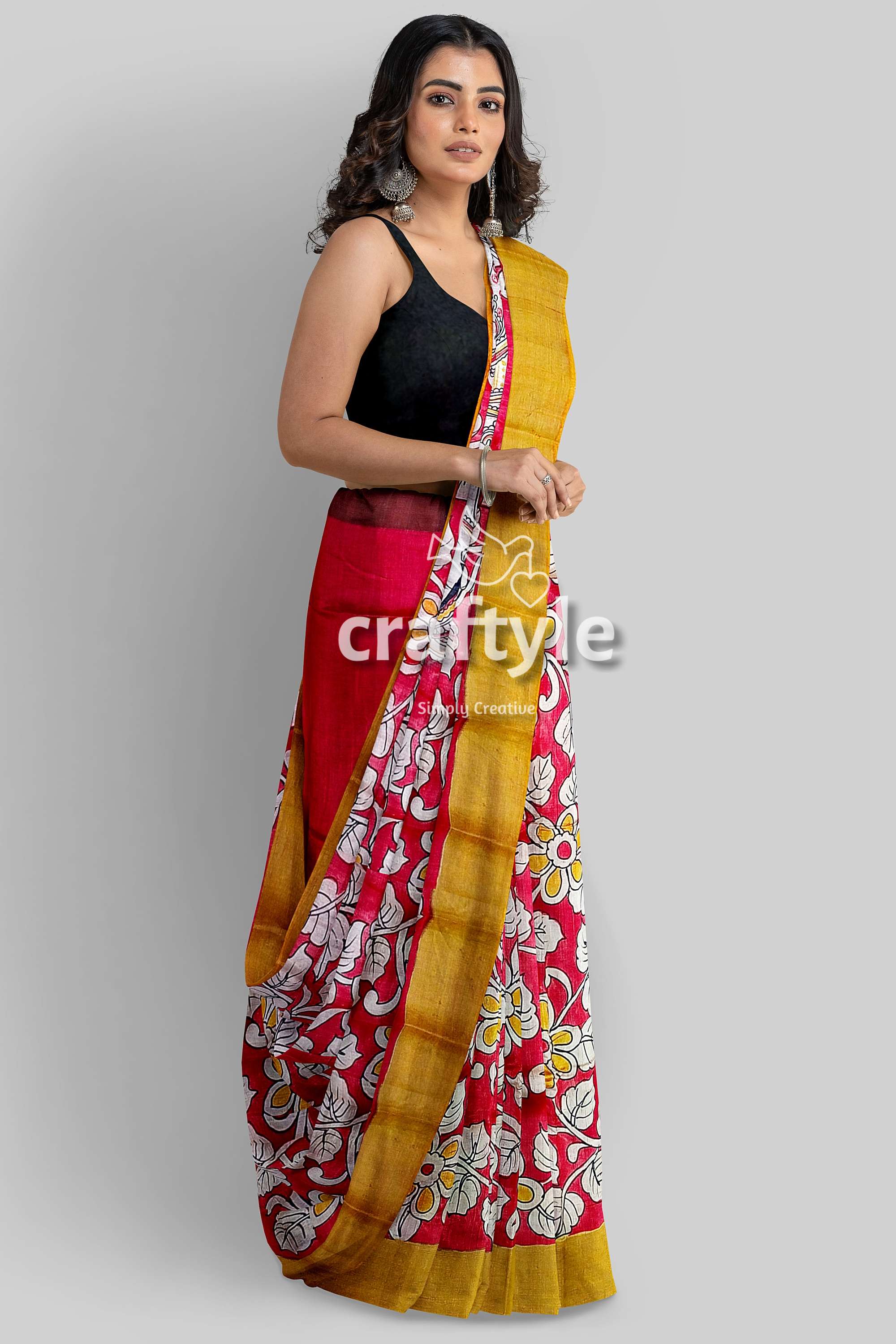 Handprinted Zari Tasar Saree for Indian women 2024 ethnic clothing