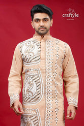 Rodeo Dust Fish Design Kantha Stitch Cotton Kurta for Men - Craftyle