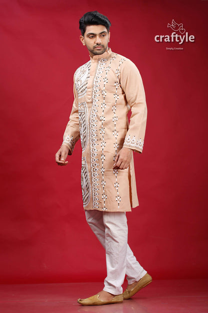 Rodeo Dust Fish Design Kantha Stitch Cotton Kurta for Men - Craftyle