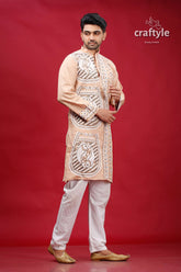 Rodeo Dust Fish Design Kantha Stitch Cotton Kurta for Men - Craftyle