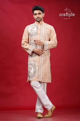 Rodeo Dust Fish Design Kantha Stitch Cotton Kurta for Men - Craftyle