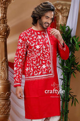 Rose Red Kantha Work Hand Embroidered Men&