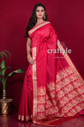 Rose Red Traditional Baluchari Silk Saree for Women - Craftyle