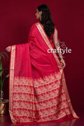 Rose Red Traditional Baluchari Silk Saree for Women - Craftyle