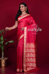 Rose Red Traditional Baluchari Silk Saree for Women - Craftyle