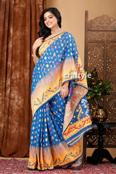 Royal Blue and Orange Classic Jamdani Saree for Women - Craftyle