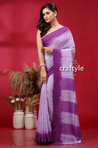 Royal purple Shibori Cotton Handloom Saree - Unique and Stylish - Craftyle