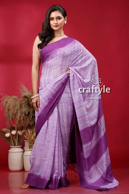 Royal purple Shibori Cotton Handloom Saree - Unique and Stylish - Craftyle