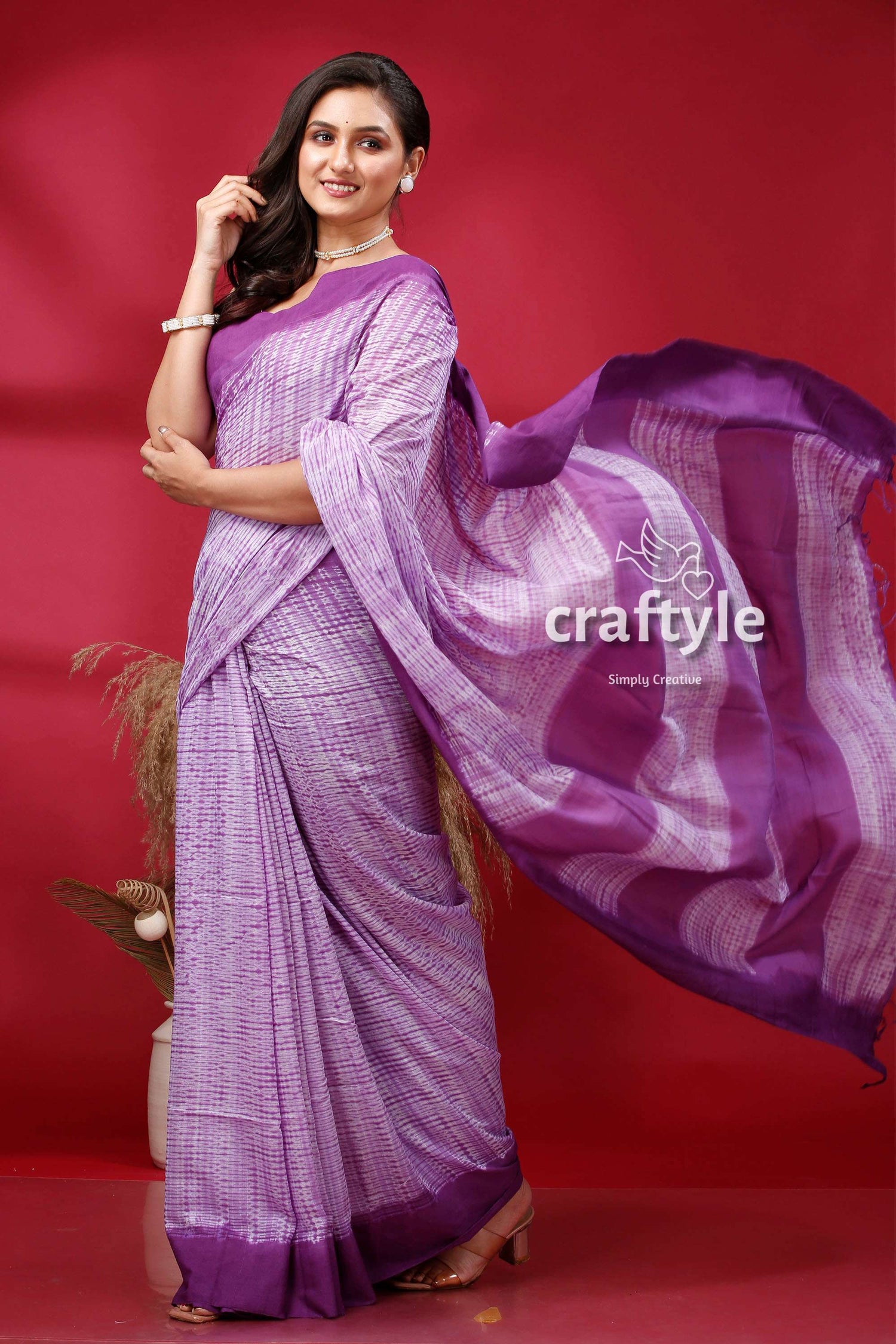 Royal purple Shibori Cotton Handloom Saree - Unique and Stylish - Craftyle