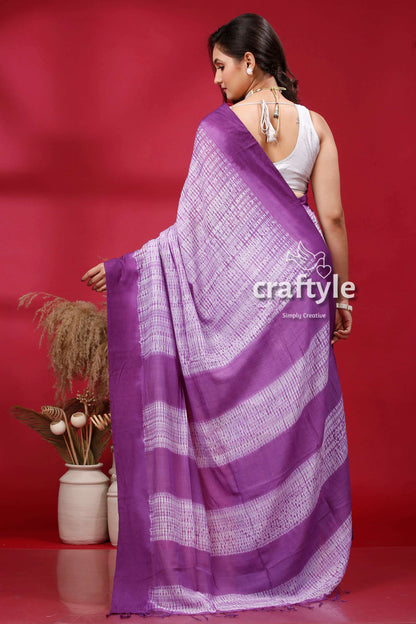 Royal purple Shibori Cotton Handloom Saree - Unique and Stylish - Craftyle