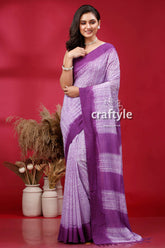 Royal purple Shibori Cotton Handloom Saree - Unique and Stylish - Craftyle