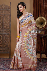 Sandalwood Ethnic Motif Hand Batik Pure Mulberry Silk Saree - Craftyle