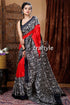 Scarlet Red & Black Pure Mulberry Silk Hand Block Saree - Craftyle