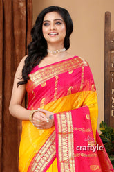 Selective Yellow and Magenta Kanjivaram Silk Saree - Craftyle