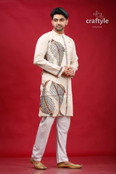 Sisal Fish Motif Kantha Work Cotton Kurta for Men - Craftyle