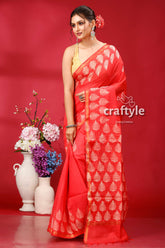 Sizzling Red Floral Moif Modal Silk Saree - Luxurious Indian Wedding Attire - Craftyle