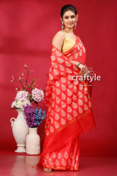 Sizzling Red Floral Moif Modal Silk Saree - Luxurious Indian Wedding Attire - Craftyle