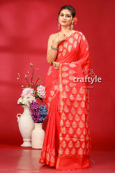 Sizzling Red Floral Moif Modal Silk Saree - Luxurious Indian Wedding Attire - Craftyle