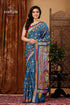 Spanish Blue Multithread Silk Kantha Work Saree - Craftyle