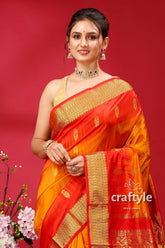 Spanish Orange and Red Silk Saree Kanjivaram Ethnic Silk Saree - Craftyle