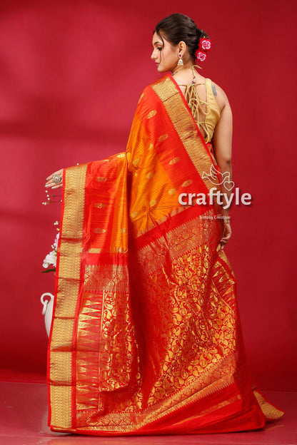 Spanish Orange and Red Silk Saree Kanjivaram Ethnic Silk Saree - Craftyle