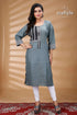 Steal Teal Kantha Cotton Kurti with Check Sleeves - Craftyle