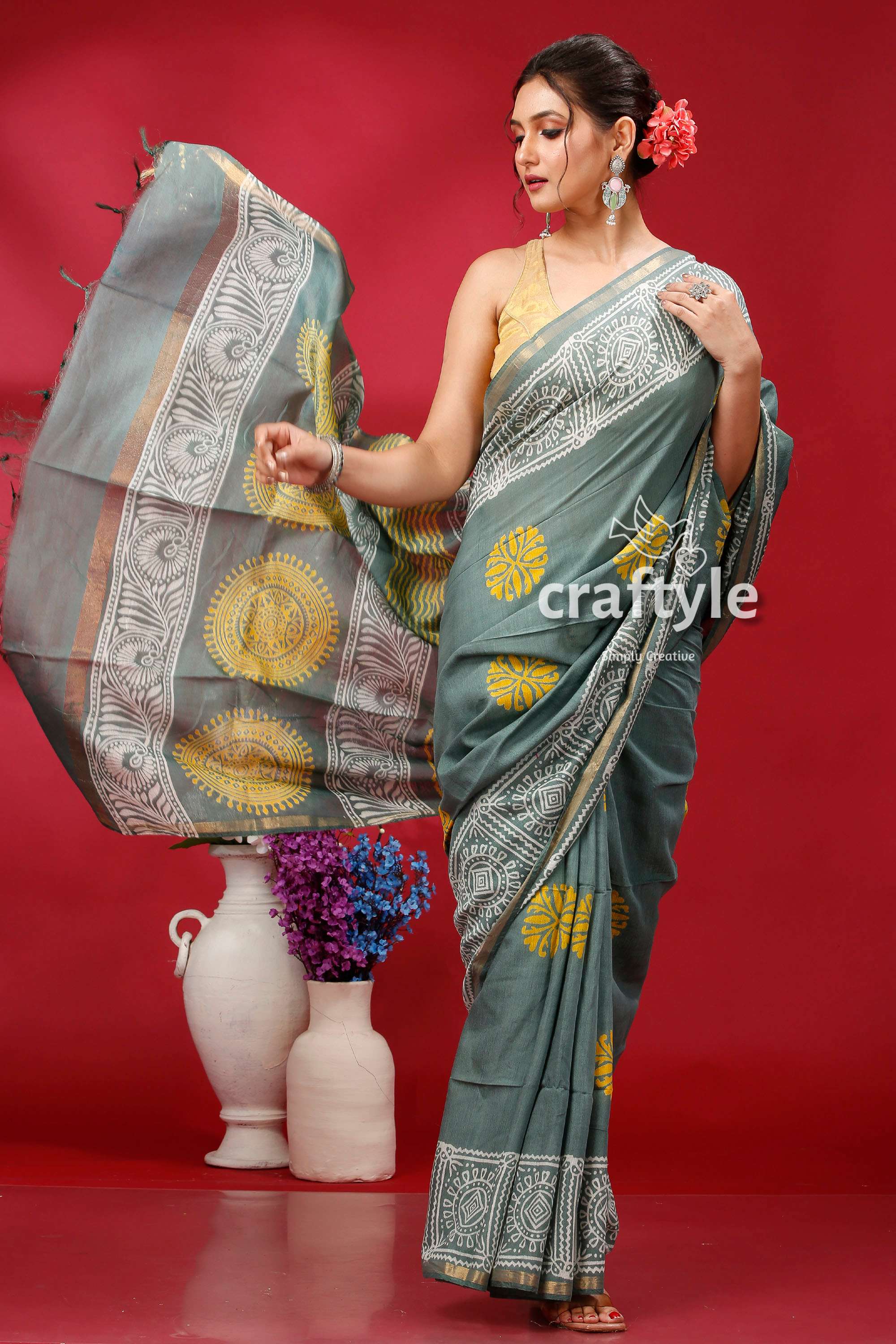 Steel Teal Modal Silk Saree - Stylish Choice for Party Wear - Craftyle