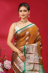 Stunning Walnut Brown Kosha Silk Saree - Luxurious Indian Wedding Attire - Craftyle