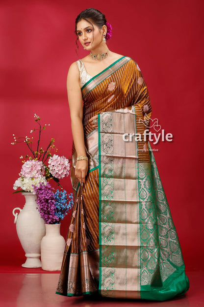 Stunning Walnut Brown Kosha Silk Saree - Luxurious Indian Wedding Attire - Craftyle