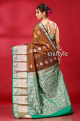 Stunning Walnut Brown Kosha Silk Saree - Luxurious Indian Wedding Attire - Craftyle