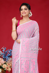 Tower Grey Pink Timeless Jamdani Saree - Perfect for Any Occasion - Craftyle