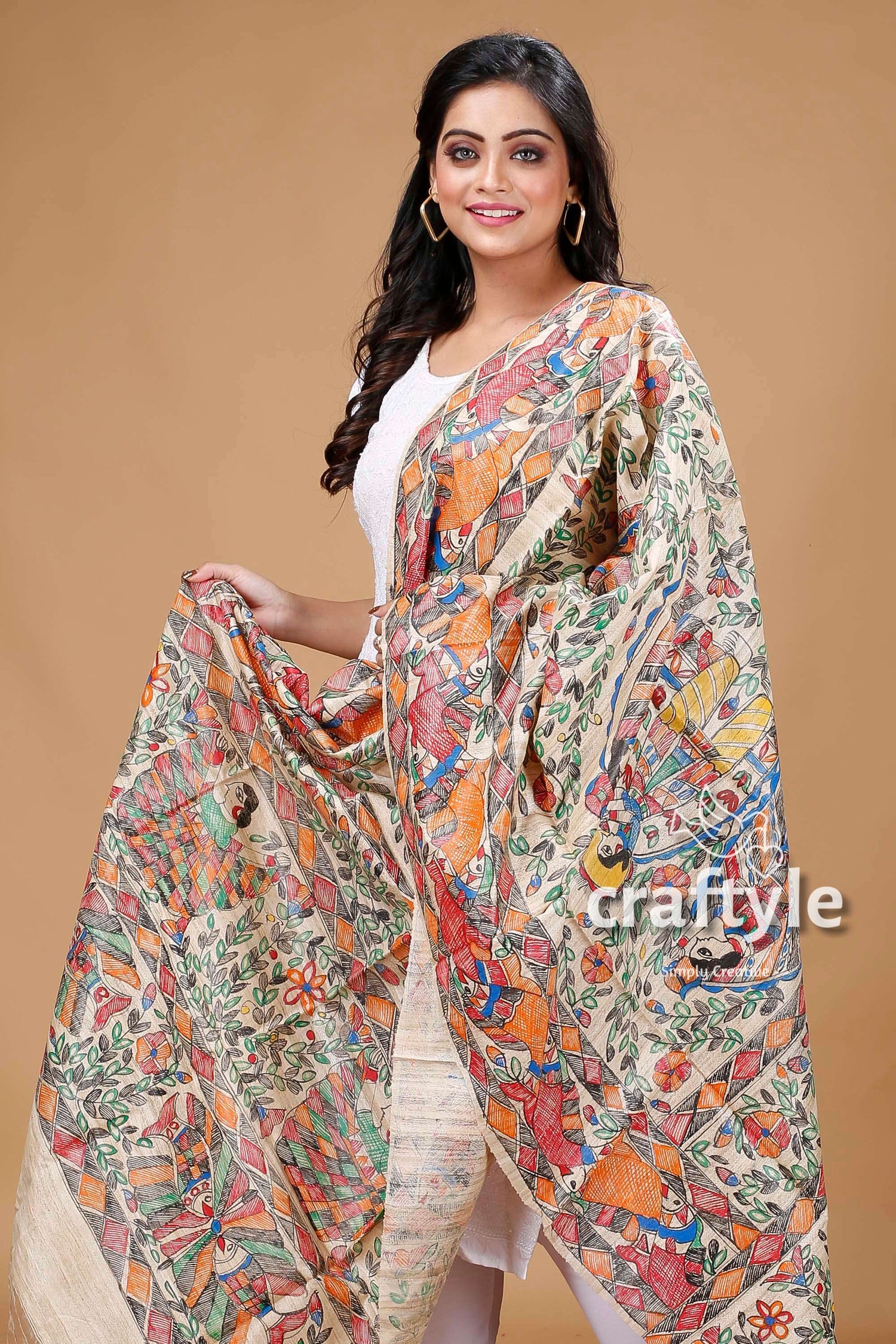 Traditional Madhubani Art Dupatta - Craftyle