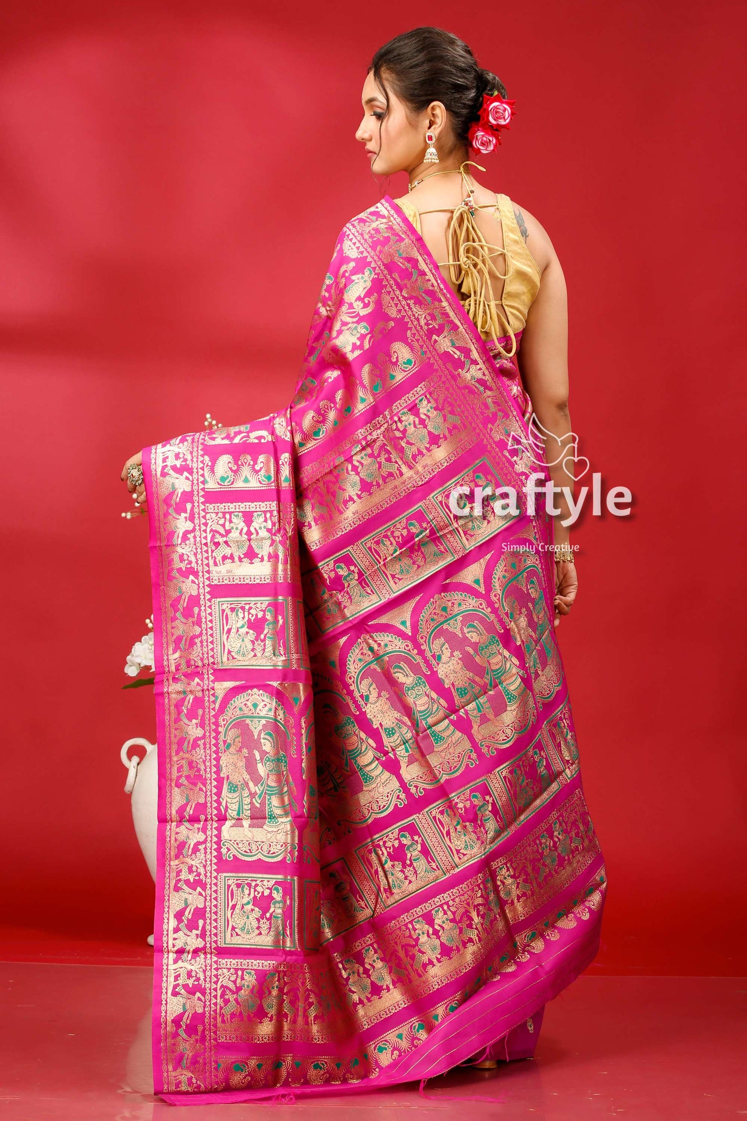 Traffic Purple Soft Silk Swarnachari Saree - Golden Zari Meena Work - Craftyle