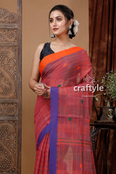 Turkish Rose Stitched Work Handloom Cotton Saree-Craftyle