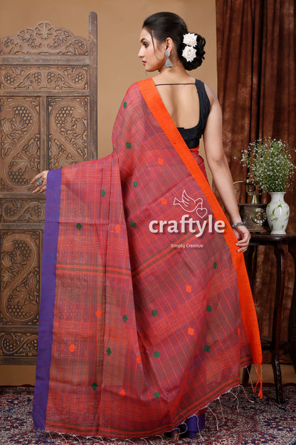 Turkish Rose Stitched Work Handloom Cotton Saree-Craftyle