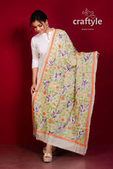 Tussar Silk Embroidered Kantha Dupatta - Craftyle