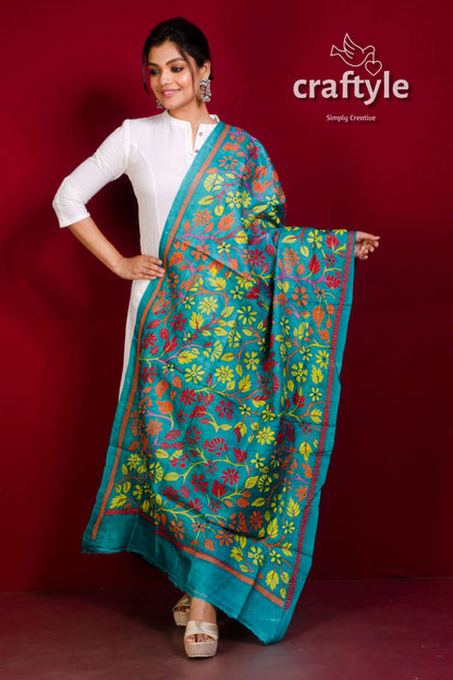 Tussar Silk Kantha Stitch Dupatta - Craftyle