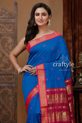 Ultramarine Blue Gadwal Silk Saree with Zari Border and Butta Design - Craftyle