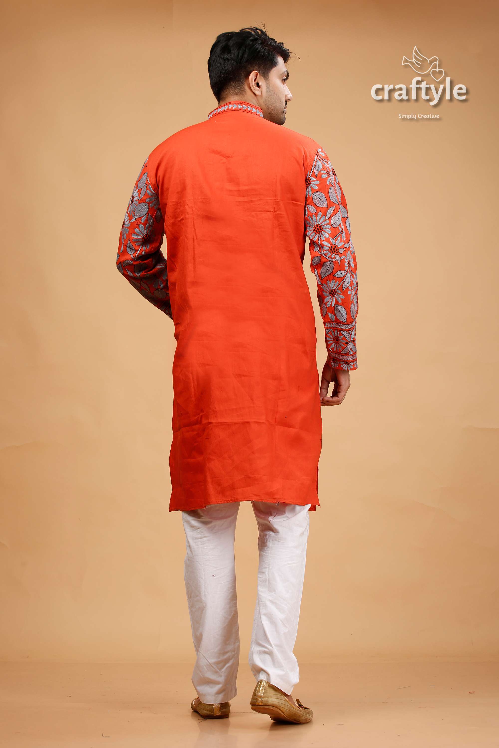 Vermilion Hand Kantha Work Cotton Ethnic Punjabi for Men - Craftyle