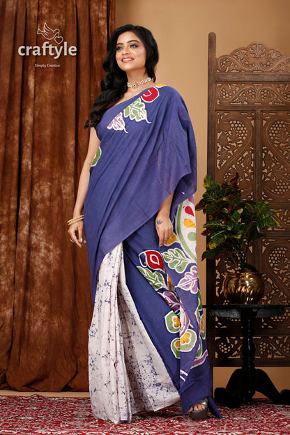 Vibrant Hand Batik Cotton Saree with Alpana Motif for a Unique Look - Craftyle