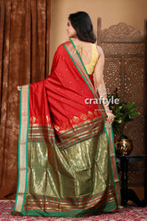 Vivid Burgundy and Green Zari Border Bomkai Silk Saree - Craftyle