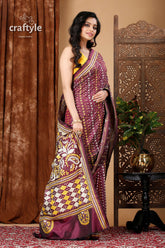 Wine Berry All-Over-Work Exquisite Kantha Stitch Saree - Craftyle